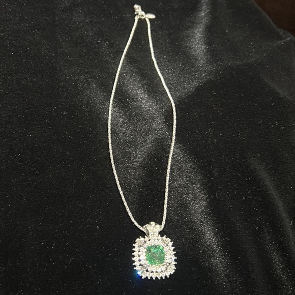 #21 Vintage Nolan Miller Pendant, Green & Clear Crystal Pendant,Silver 18" Chain - Picture 8 of 10